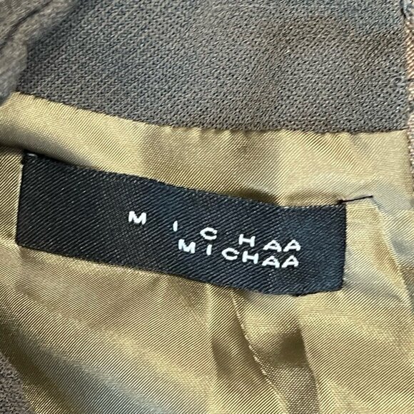 MICHAA Womens A Line Dress Green Olive Notch Neck Long Sleeve Zipper Modest XL - Picture 2 of 10